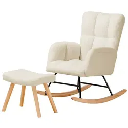 COMHOMA Schaukelstuhl - Beige Relaxsessel mit Armlehnen aus Teddy-Plüsch - Bequemer Sessel für Wohnzimmer und Kinderzimmer, bis 150 kg belastbar und mit ergonomischem Design für maximalen Komfort.