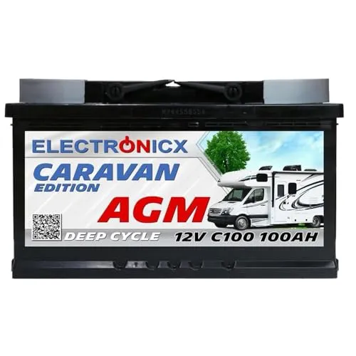 ElectronicX AGM Batterie 12V 100Ah - Hochleistungsbatterie für Wohnmobile und Boote - AGM Autobatterie mit 100Ah Kapazität, ideal für Wohnwagen, Wohnmobile und Bootsanwendungen. Langlebig und zuverlässig, perfekt für effiziente Energieversorgung.