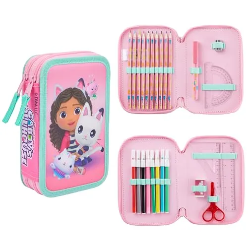 Gabby's Dollhouse Federmäppchen Mädchen Gefüllt 2 Fächer, Federtasche Aesthetic, Mäppchen mit Inhalt, Schule Etui Kinder, Geschenke für Mädchen