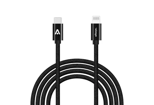 alkaya. iPhone 11, 12, 13, 14 Ladekabel USB-C Lightning Lightningkabel, Datenkabel geflochten schwarz - 1m/15W