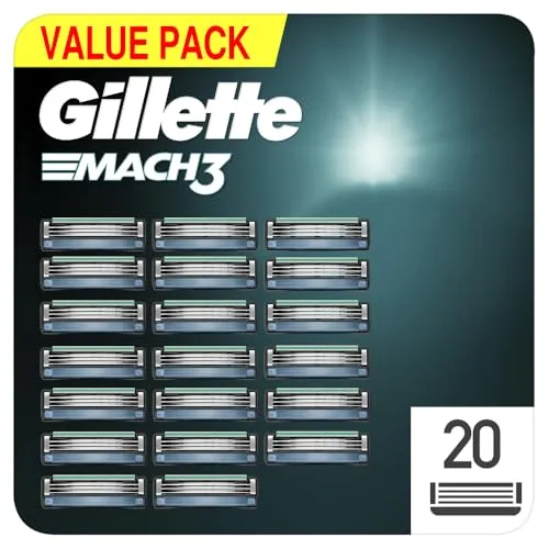 Gillette Mach3 Rasierklingen Herren, 20 Stück Rasierklingen-Nachfüllpackungen, stärker als Stahlklingen (Verpackung kann variieren)