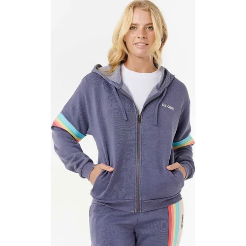 RipCurl Surf Revival Zip Thru Jacke für Damen – Blau - Stylische Zip Thru Jacke von Rip Curl für Damen, ideal für Wassersport und Freizeit. Aus hochwertiger Wolle und Poly-Baumwolle für Komfort und Funktionalität. Mit Kapuze und praktischen Reißverschlüssen für wechselhaftes Wetter.