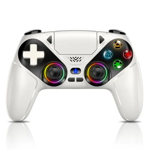 GGiking RGB Wireless Controller für PS5/Pro/Slim & PCs, Bluetooth Gamepad mit Paddles, Touchpad, Macro, Turbo, Dual-Vibration, 6-Achsen-Sensor, 3,5mm Audio-Jack & Lautsprecher - Weiß