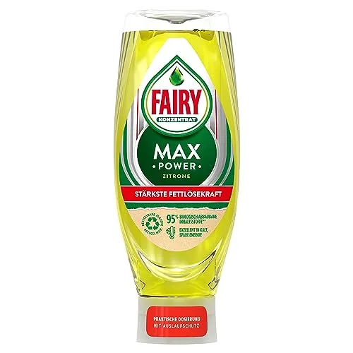 Fairy Spülmittel Max Power Zitrone, effektive Formel für sauberes Geschirr und Fettlösekraft bei fettigsten Töpfen und Pfannen, 660m