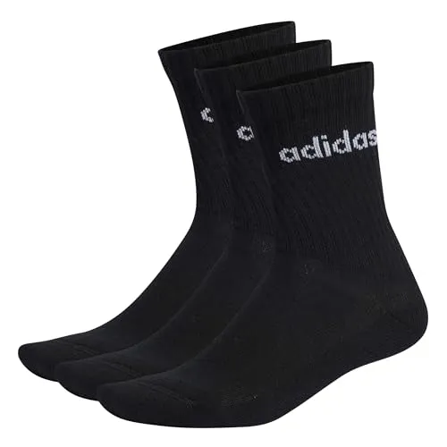 adidas Unisex Kids Linear Crew Cushioned Socks 3 Pairs, Black / White, 7-8 Years