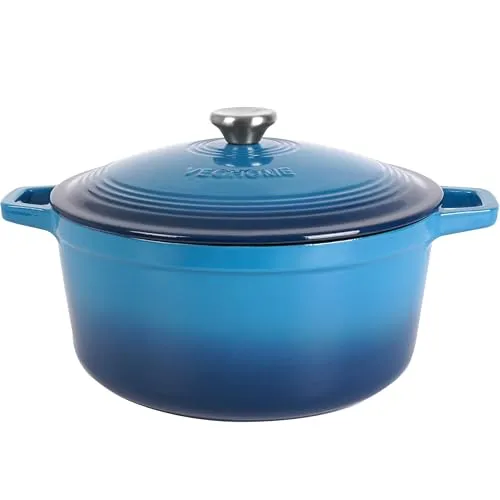 VeoHome Gusseisentopf 6L | Bräter | Gusseisen Topf Blau - Schmortopf |Bratentopf | Bratpfanne | Kochtopf| Schmor- oder Bratgerichte Eintopf, Brotbacken| Dutch Oven|Backofengeeignet| Emaille