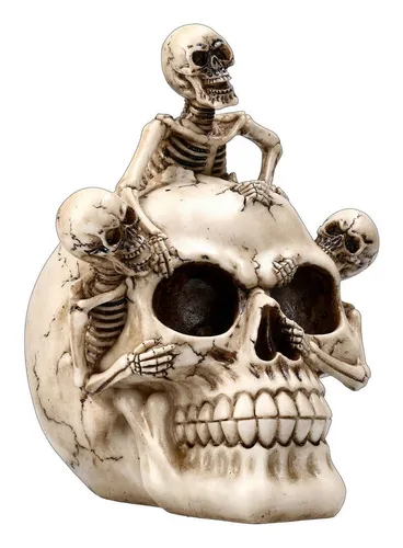 Figuren Shop GmbH Dekoobjekt Totenkopf mit Skeletten - Breaking Free - Gothicdeko Fantasy - Ein einzigartiges Dekoobjekt mit kletternden Skeletten aus einem Totenschädel. Verleihen Sie Ihrem Raum einen außergewöhnlichen Gothic-Touch.