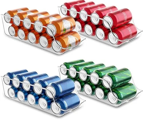 KICHLY Dosen Organizer für Speisekammer (4er-Pack) - Dosenhalter Kühlschrank - stapelbar & platzsparend - Spender für Getränkedosen Vorratskammer, Kühlschrank & Gefrierschrank (Clear)