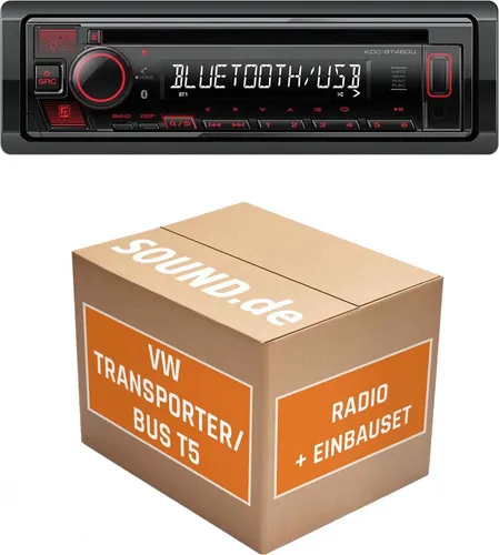 Kenwood KDC-BT460U Autoradio Einbaupaket für VW T5 mit Lenkradfernbedienung - Komplettset für den einfachen Austausch des Radios in VW T5 (09/2009-06/2015). Enthält Kenwood KDC-BT460U, Radioblende und alle notwendigen Adapter für sofortigen Einsatz.