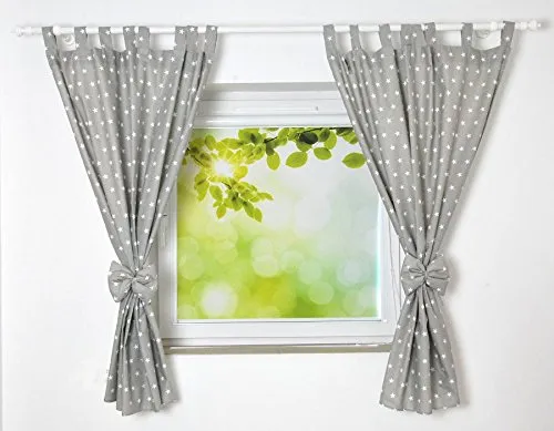BABYLUX Kinderzimmer VORHANGE mit Schlaufen Kinder und Baby Gardinen (91. Sterne Grau)