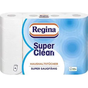 Regina Küchenrolle Super Clean, 3-lagig, 43 Blatt je Rolle, super saugfähig, 4 Rollen