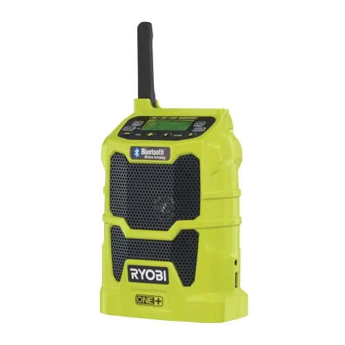 Ryobi Akku-Radio ONE+ R18R-0 - Kabelloses Bluetooth-Radio für Baustelle und Camping, hohe Musikqualität und über 15 Stunden Laufzeit mit 18 V Akku
