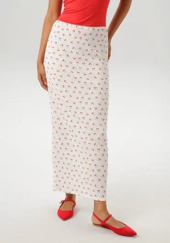 Maxirock ANISTON CASUAL, Damen, Gr. 40, Kirschen-Design in beige von Aniston