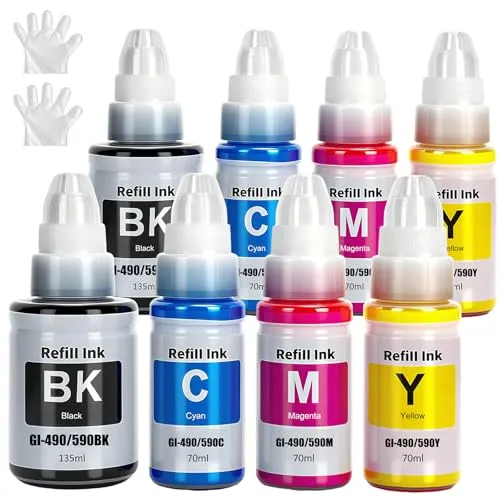 SHUOLEI GI-590 GI-490 Tinte Kompatibel mit Canon GI590 GI490 Tintenbehälte Multipack für PIXMA G1400 G1410 G2400 G2410 G3400 G4400 G4411 G1500 G1510 G2500 G2510 G3500 G3510 G4500(8 Pack 2BK/2C/2M/2Y)