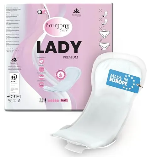 Harmony Care® Lady MAXI - Inkontinenzeinlagen für Damen extra stark – diskrete Inkontinenz Einlagen bei leichter bis mittlerer Blasenschwäche - mit Auslaufschutz und Geruchskontrolle, 28 Stück