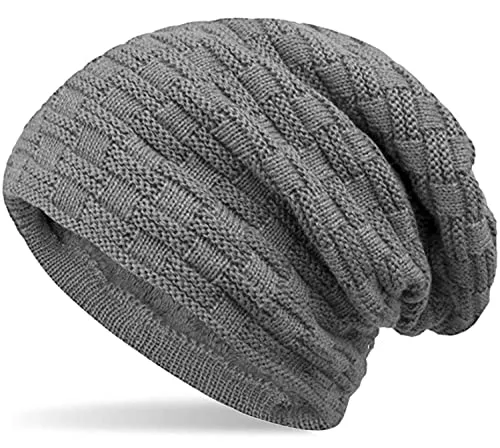 Hatstar Warme gefütterte Feinstrick Damen Beanie Herren Mütze | mit Flecht Muster und sehr weichem Fleece Innenfutter | Unisex Wintermütze weich & warm (11 | Hellgrau)