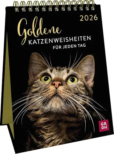 Wochenkalender 2026: Goldene Katzenweisheiten für jeden Tag - Geschenkbücher für Frauen: Eleganter Tischkalender mit bezaubernden Katzenfotos und inspirierenden Zitaten in edler Goldoptik, perfekt für jeden Tag.