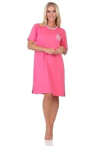 Normann Damen Kurzarm Nachthemd Sleepshirt in edler Optik - auch in Übergröße, Farbe:pink, Größe:40-42