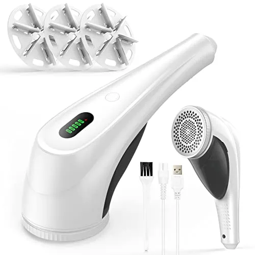 Fusselrasierer Elektrisch, Fusselentferner mit LED-Anzeige (0-100%) • 6-Klingen & 2 Höhenstufen • 2000 mAh USB-C Aufladbar • 3 Ersatzklingen & Großer Behälter für Pullover, Sofa, Wolle, Decke