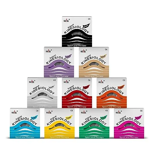 Nasara Original Kinesiologisches Physio Sport Tape 10er Set - Praktisches 10er Set mit 5cm x 5m Tapes in verschiedenen Farben. Ideal für das Tapen von Muskeln und Gelenken. Jetzt mit QR-Code für kostenfreie Anleitungs-Videos!