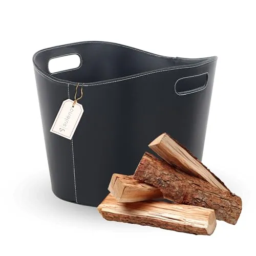 SULENO Holzkorb WEXFORD Brennholzkorb Kunstleder schwarz (L