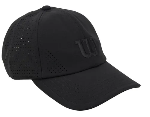 Wilson Basecap Active Perforated Classic - Tenniskappe in Schwarz - Tenniskappe mit strukturierter, niedrig geschnittener Krone für perfekten Sitz. Schnelltrocknendes Innenband hält Schweiß aus den Augen, ideal für den Sport.