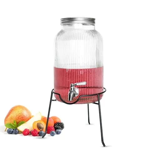 Sendez Getränkespender Glas 5L mit Edelstahlhahn – Elegantes Retro Design für Feste