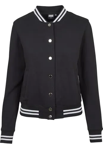 Urban Classics Damen Sweatjacke Ladies College Sweat Jacket - Stylische Collegejacke in Schwarz, mit Druckknopfleiste und Rippbündchen für optimalen Tragekomfort. Ideal für lässige Looks und erhältlich in vielen Größen.