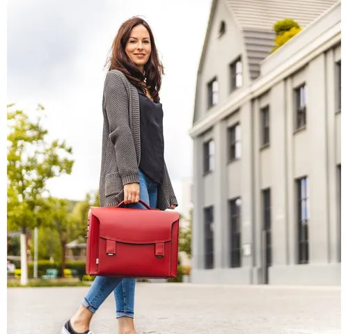 Jahn-Tasche Aktentasche Damen-Aktentasche, Leder Kirsch-Rot, Futter Grau, Jahn-Tasche 609