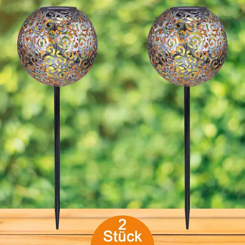bmf-versand Solarlampe für Außen Stehend Kugel 2er Set - Lampen - Stilvolle Gartenleuchte mit Solarbetrieb, kabellos und umweltfreundlich, ideal für jeden Außenbereich.