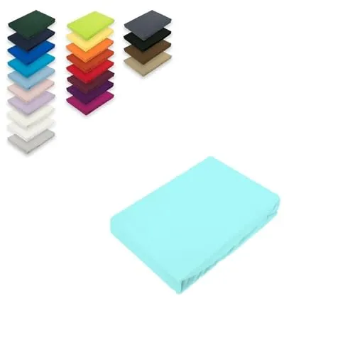 EXKLUSIV HEIMTEXTIL Microfaser Spannbettlaken Rundumgummizug 100% Polyester, 130 g/m², Steghöhe 30 cm, Öko - Tex Zertifiziert, 90-100 x 200 cm + 30 cm Aqua