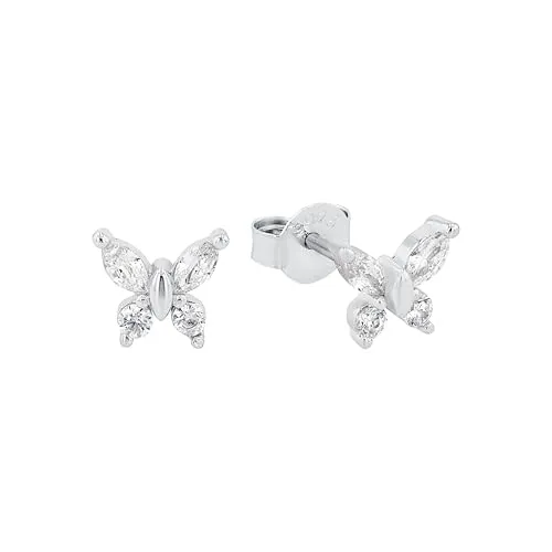 Amor Ohrstecker 925 Sterling Silber für Mädchen - Schmetterling mit Zirkonia - Ohrringe aus 925 Sterling Silber mit funkelnden Zirkonia, ideal für besondere Anlässe. Kommt in einer eleganten Geschenkbox.