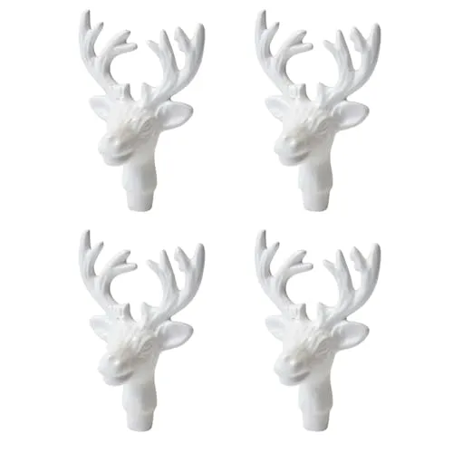 MACOSA PO530802 4er Set Kerzenstecker Hirschkopf Weiß Metall 6 cm Kerzenzubehör Kerzen Verzierung Herbst Kerzenpiekser Kerzendekoration Kerzenverzierung Deko Hirsch Dekoration Advent