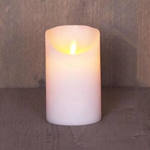 LED Echtwachskerze Kerze Farbauswahl Timer flackernde Wachskerze Kerzen Batterie, Farbe:Weiß, Größe:12.5 cm