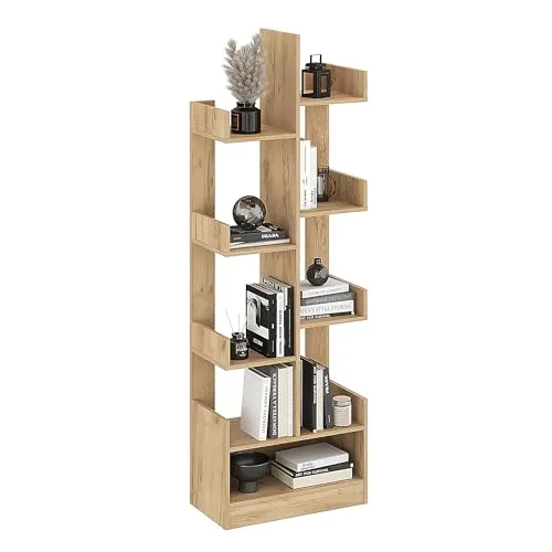 KOMTO Bücherregal in Baumform - 9 Ebenen für kreatives Design - Stilvolles Regal für kreative Aufbewahrung im Wohnzimmer oder Kinderzimmer. Mit sicherer Wandmontage und einfacher Montageanleitung. Ideal für kleine Räume – perfekt für Bücher, CDs und mehr.