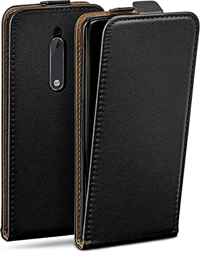 moex Flip Case für Nokia 5 Hülle klappbar mit 360 Grad Schutz, Handyhülle mit Displayschutz, PU Leder Handytasche Lederhülle, Flip Case Cover Klapphülle, Schwarz