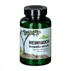 dreikraut Weihrauch-Extrakt Kapseln - BIO-Weihrauch-Extrakt aus indischem Harz mit 65 % Boswelliasäuren, unterstützt entzündungshemmende Prozesse und ist frei von Gluten, Laktose und tierischen Bestandteilen.