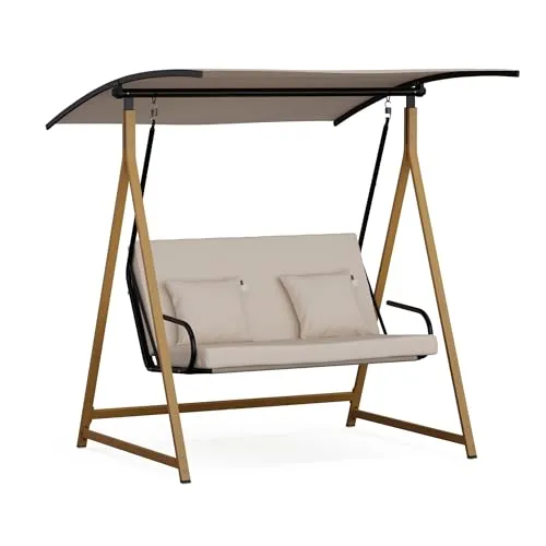 blumfeldt ZenGrove Hollywoodschaukel 2-Sitzer - Hollywoodschaukel für 2 Personen mit verstellbarem Sonnendach und wetterfestem Stahlrahmen, ideal für entspannte Stunden im Garten.