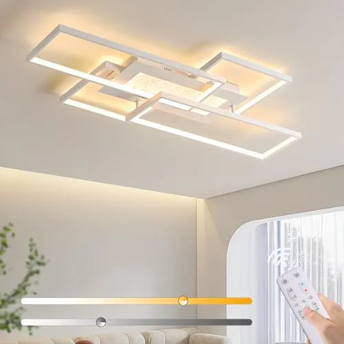 LED Wohnzimmer Deckenleuchte Dimmbar Deckenlampe mit Fernbedienung,100x50cm Rechteckige Wohnzimmerlampe 3000K-6500K Weiß Deckenlampe 72W Schlafzimmerlampe Moderne Geometrische Küchen Deckenbeleuchtung