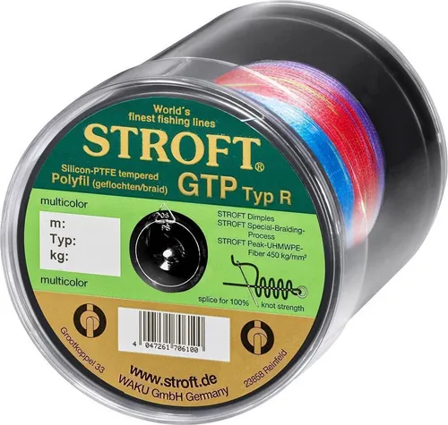 STROFT GTP Typ R Geflochtene Angelschnur 600m multicolor R7-0,300mm-18kg - Hochwertige geflochtene Angelschnur für präzise Würfe. Mit spezieller Flechttechnik für optimale Rundheit und reduzierte Luftwiderstände. Ideal für Angler, die auf Qualität und Leistung setzen.