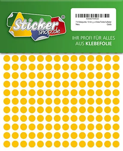 Klebepunkte, 10 mm, gelb, aus PVC Folie, wetterfest, Markierungspunkte Kreise Punkte Aufkleber 714