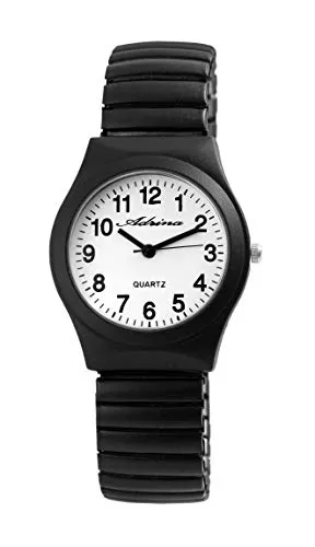 Adrina Damen-Uhr Edelstahl Zugarmband schwarz große Ziffern Länge 18 cm Durchmesser 34 mm Breite 18 mm Geschenke für Frauen