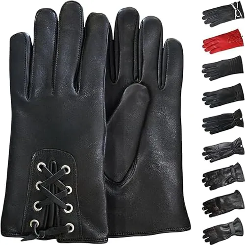 German Wear Damen Lederhandschuhe Lammnappa Handschuhe echtleder winter Handschuhe Gl-25 Schwarz - L=8 Handumfang 22cm