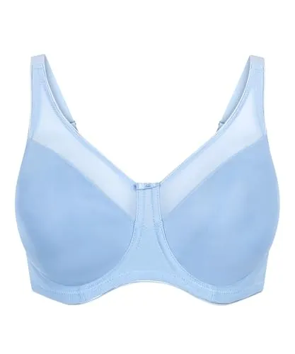 Hunkemöller Unwattierter Minimizer-Bügel-BH Nina - Bel Air Blue - 85E - Minimizer-Bügel-BH für optimalen Tragekomfort, der die Brüste optisch eine Cupgröße verkleinert. Ideal für größere Größen, mit semi-transparentem Stoff und praktischer Rückenschließe.