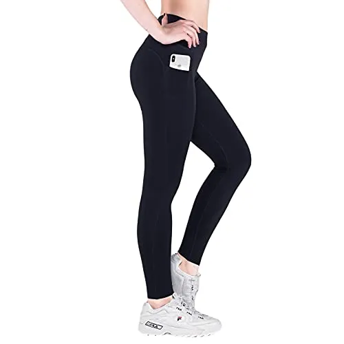 VS Nachhaltige Leggings für Damen lang mit Tasche, Blickdicht Sport Leggins High Waist mit Handytasche, Yoga, Laufen, Jogginghose hoher Bund bauchweg Anti Cellulite Recycling-Schwarz-XS