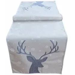 texpot Tischdecke Tischläufer Stickerei Hirsch Winter Weihnachten Dekoration (1-tlg) grau rechteckig | 40 cm x 175 cm