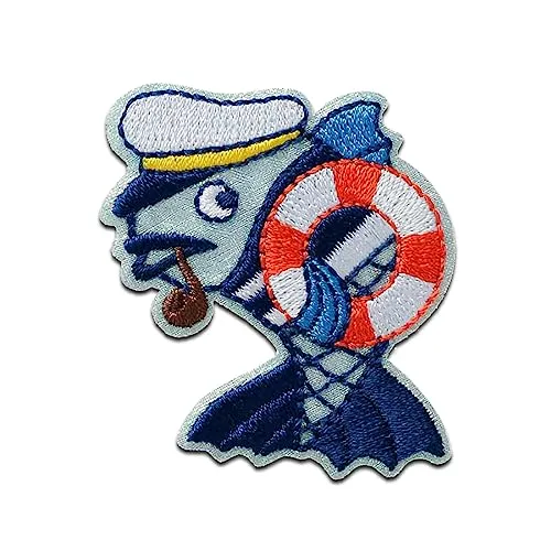 Mono-Quick Fisch mit Pfeife Tier - Aufnäher, Bügelbild, Aufbügler, Applikationen, Patches, Flicken, zum aufbügeln, Größe: 4,7 x 4,5 cm