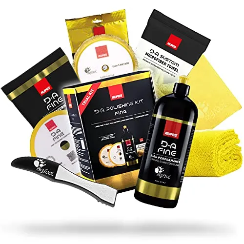 detailmate Polishing Set: RUPES Trial Kit: D-A Fine Politur 1L + Polierschwamm Fein + Wolle-Polierpad + Poliertuch Gelb + Claw Pad Tool + Superflausch Poliertuch