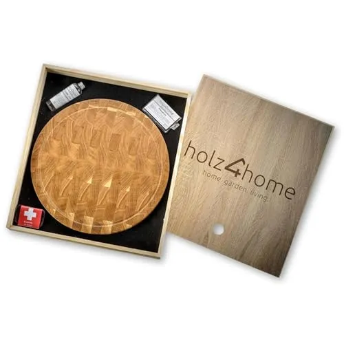 Premium Schneidebrett-Set rund aus europäischer Eiche | holz4home® | 40 cm x 4 cm - Hochwertiges Schneidebrett-Set aus europäischer Eiche, handgefertigt und langlebig. Ideal zum Schneiden und Servieren, mit praktischen Gummifüßen für sicheren Halt. Perfekt als Geschenk für Kochliebhaber.