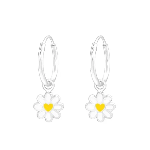Monkimau Blume Kinder Creolen Ohrringe | 925 Silber | Mädchen Ohrstecker Schmuck | Hypoallergen & Nickelfrei | Kinderohrringe Geschenkidee
